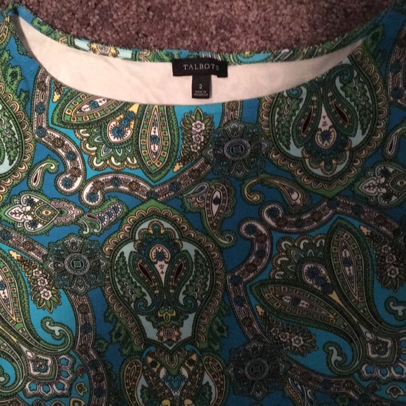 Talbots green, black, gold Paisley dress - Picture 2 of 3
